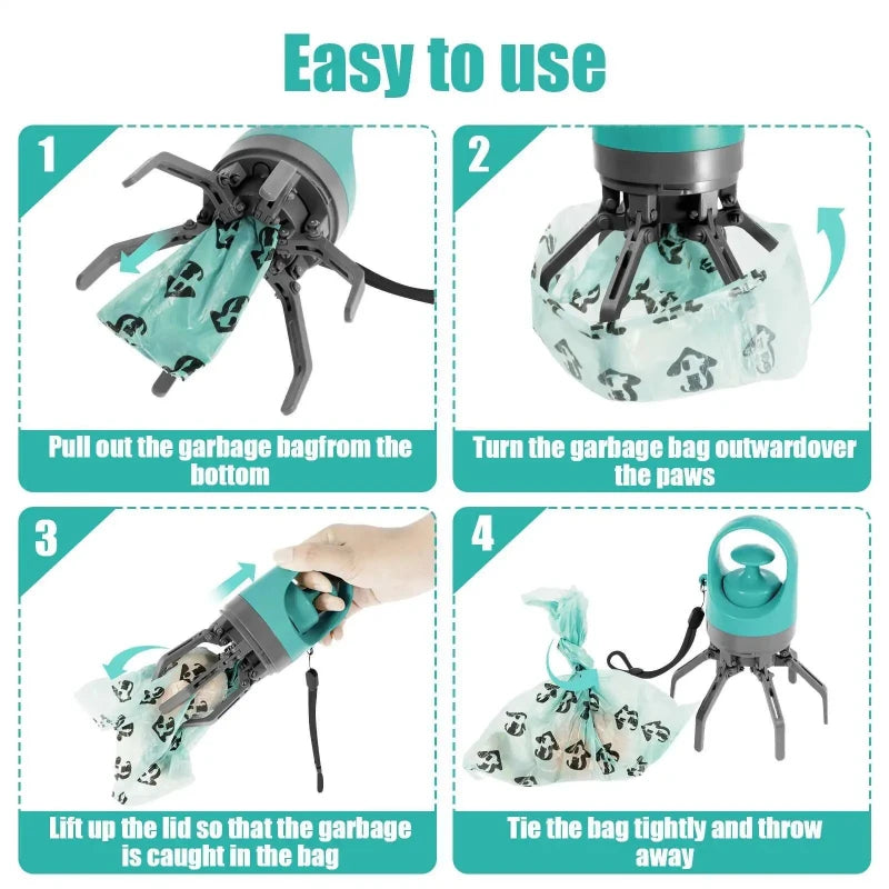 Instructions for using a pet waste bag dispenser with images and text.