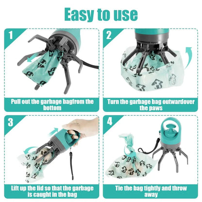 Instructions for using a pet waste bag dispenser with images and text.